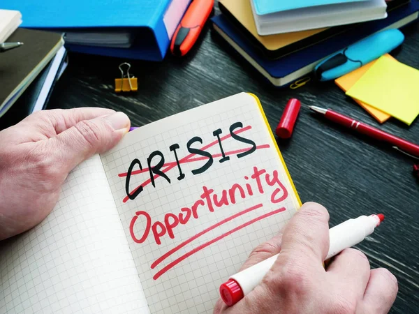 Crossed Out Word Crisis Word Opportunity Inspiration — Stock Photo, Image