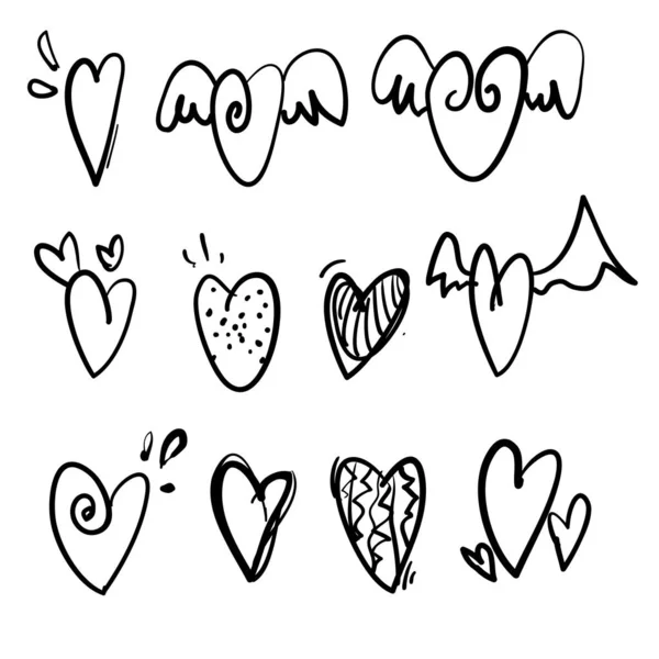 Ensemble de collection d'icônes de coeur de doodle dessinées à la main pour le site Web, affiche, pancarte, papier peint et Saint-Valentin . — Image vectorielle