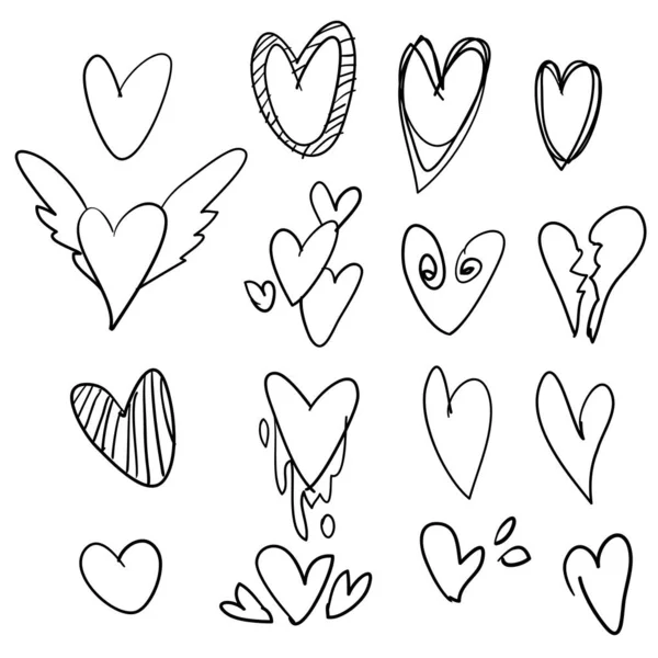 Set handgezeichneter Doodle Heart Icon Collection für Website, Poster, Plakat, Tapete und Valentinstag. — Stockvektor