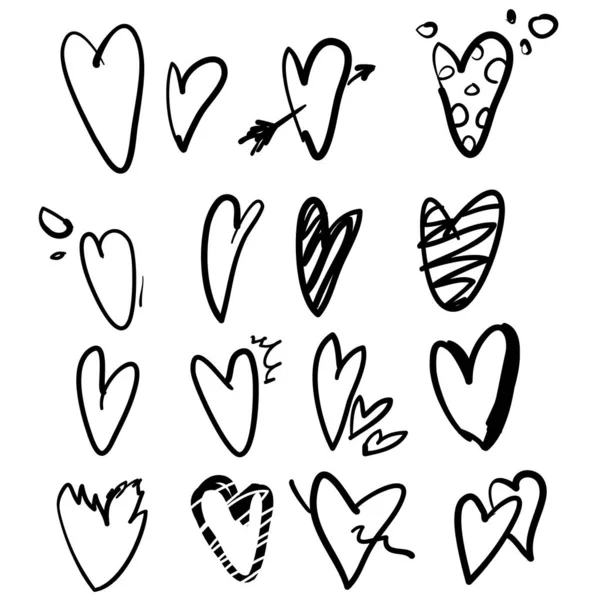Ensemble de collection d'icônes de coeur de doodle dessinées à la main pour le site Web, affiche, pancarte, papier peint et Saint-Valentin . — Image vectorielle