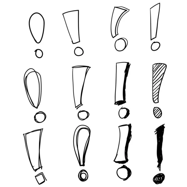 Collection of handdrawn exclamation mark doodle in cartoon style vector — 스톡 벡터