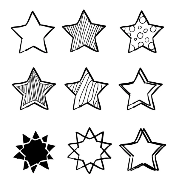 Коллекция нарисованных от руки звезд в стиле каракулей. Может использоваться в качестве шаблона или отдельного элемента. вектор — стоковый вектор