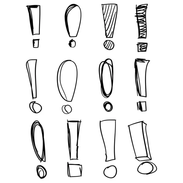 Collection of handdrawn exclamation mark doodle in cartoon style vector — 스톡 벡터