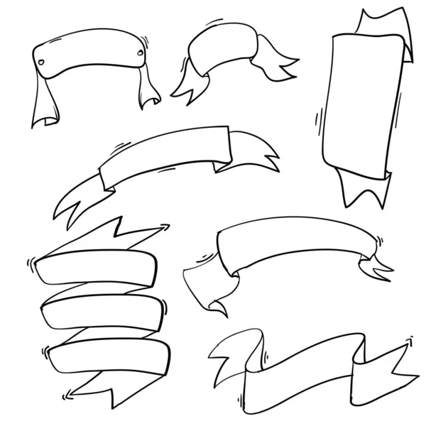 Collection de vecteur d'illustration de ruban doodle dessiné à la main — Image vectorielle