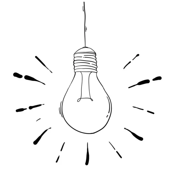 Illustrazione disegnata a mano della lampadina in stile doodle per la stampa, web — Vettoriale Stock