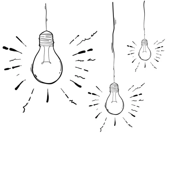 Hand drawn light bulb illustration in doodle style for print, web — Stock Vector