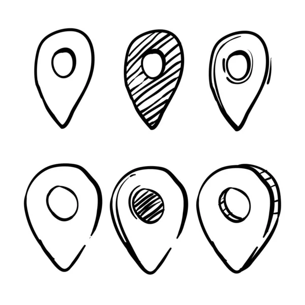 Doodle carte de localisation pointeur illustration vectoriel ensemble — Image vectorielle