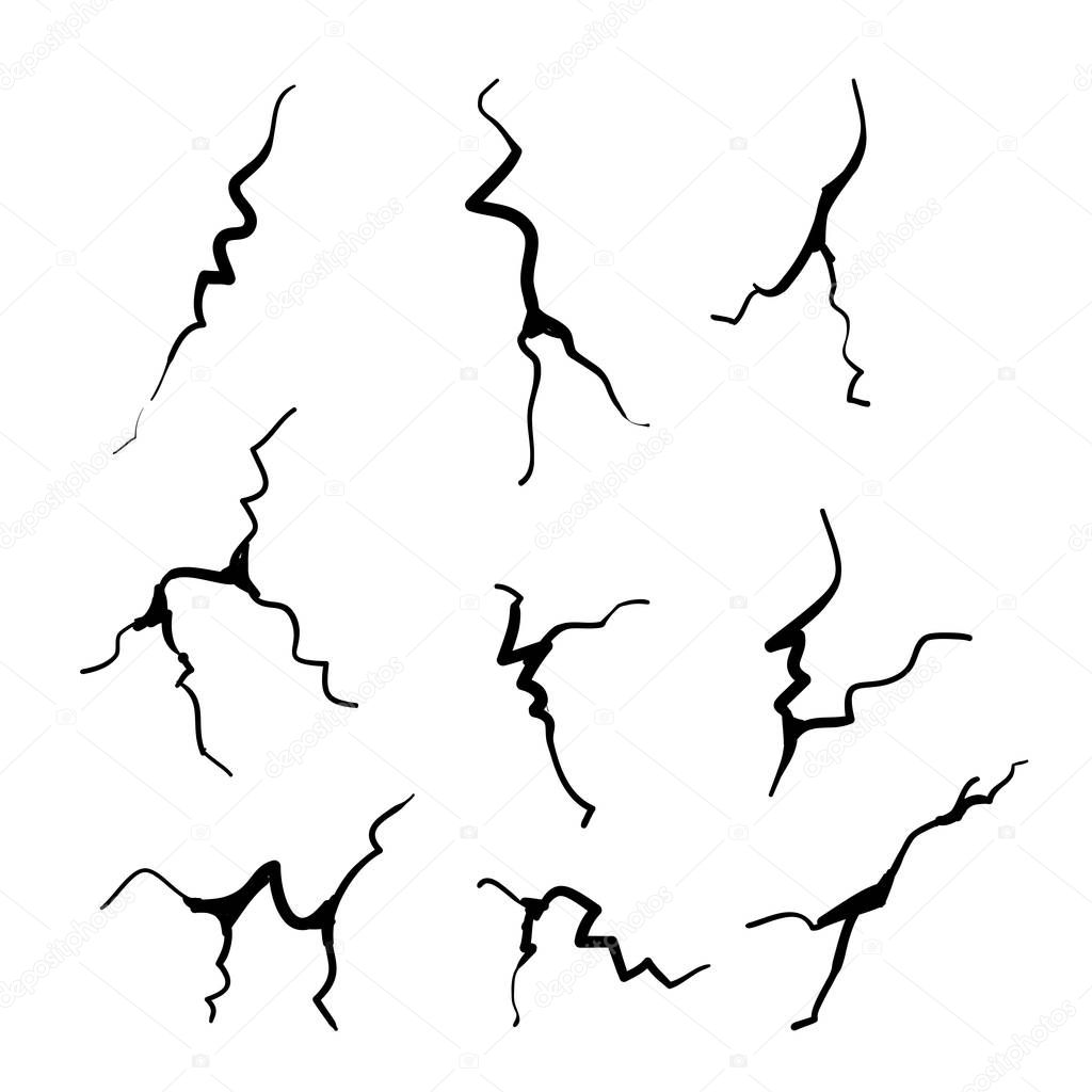 hand drawn cracked glass,wall,egg,ground in cartoon doodle style vector illustration