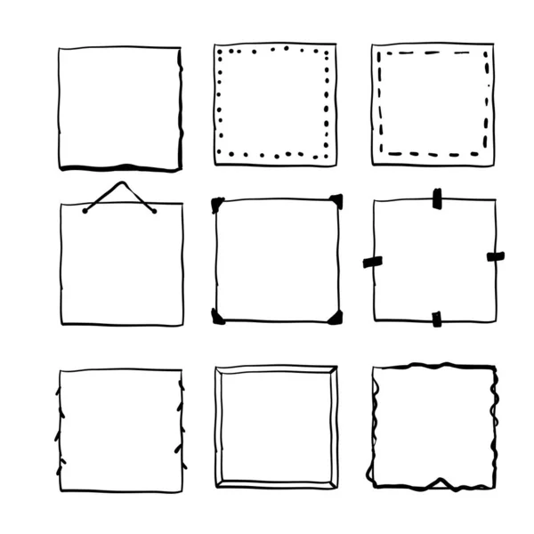 Handdrawn square doodle frame collection vector — 스톡 벡터