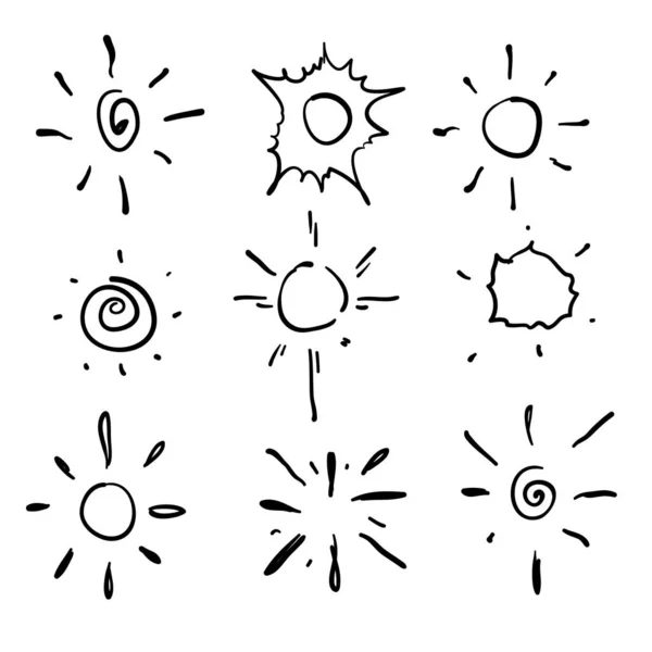 Doodle sol explosión ilustración icono vector — Vector de stock