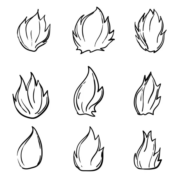 Handgezeichnete Feuerflamme im Doodle-Cartoon-Stil — Stockvektor