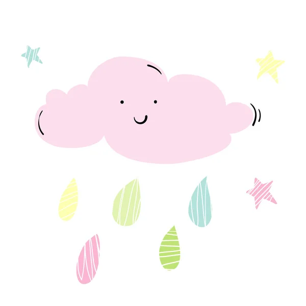 Çocuk, bebek, kumaş, duvar kağıdı için çizilmiş tatlı bulut yağmuru çizimi tarzı — Stok Vektör