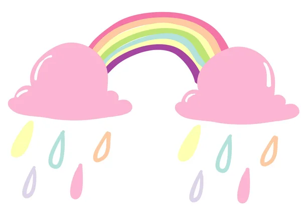 Niedliche Doodle Wolke Regenbogen Illustration — Stockvektor