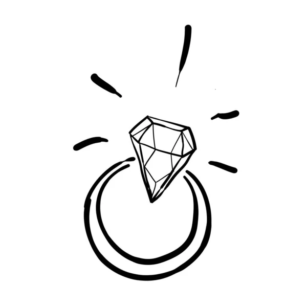Garabato dibujado a mano anillo de diamantes ilustración estilo de dibujos animados — Vector de stock