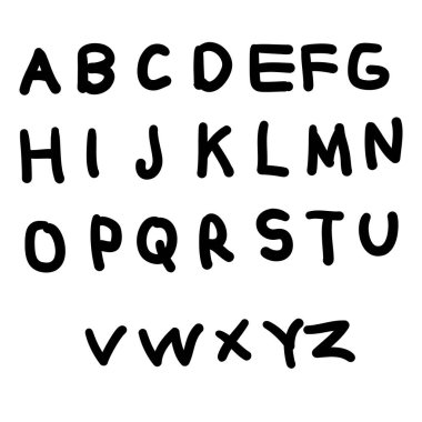 El yazısı fırça betiği Siyah ve beyaz İngiliz alfabesi karalama harfi harfi harfi vektörü