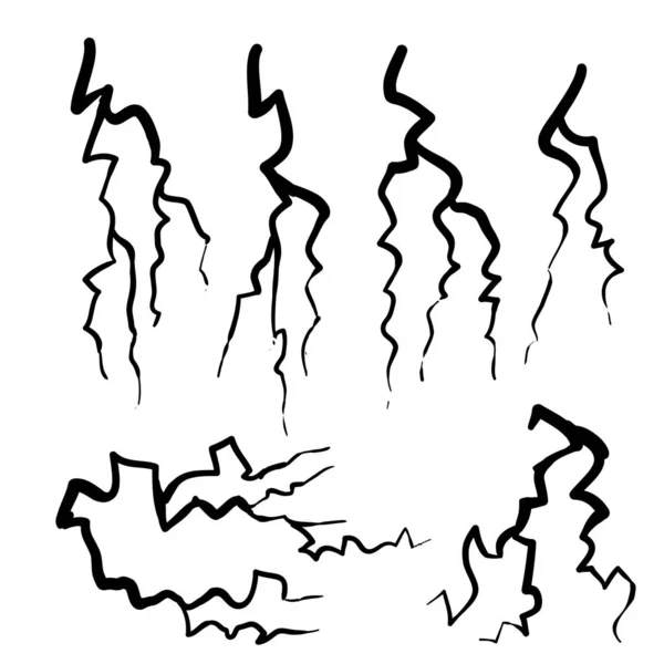 Handritade blixtnedslag åska ljus gnistor storm åska. Effekt energiladdning åska chock klotter stil illustration — Stock vektor