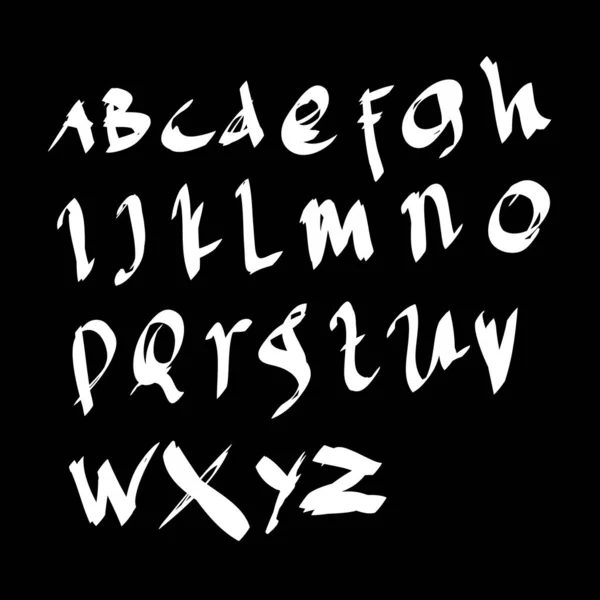 Script de pincel escrito a mano Blanco y negro Inglés alfabeto letras garabato Letra vector — Vector de stock