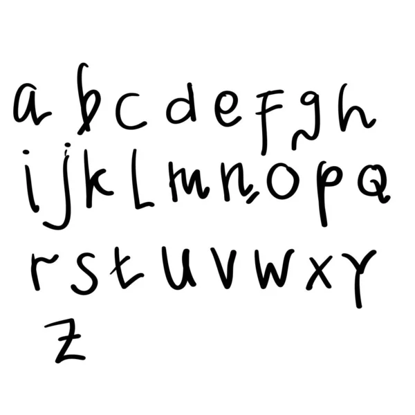 Håndskrevet pensel - svart og hvitt engelsk alfabet med bokstavbokstaver – stockvektor