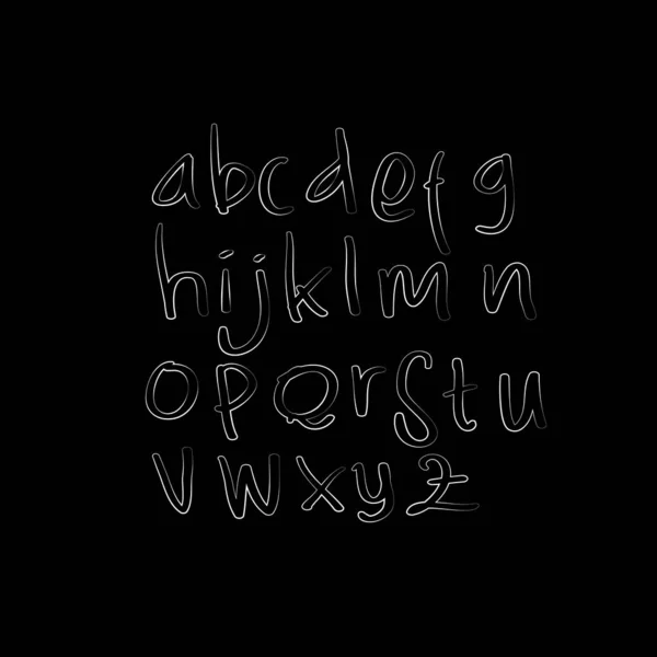 Handskriven pensel manus Svartvitt engelskt alfabet bokstäver klotter brev vektor — Stock vektor
