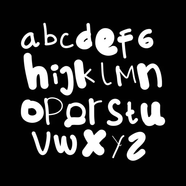 Handskriven pensel manus Svartvitt engelskt alfabet bokstäver klotter brev vektor — Stock vektor