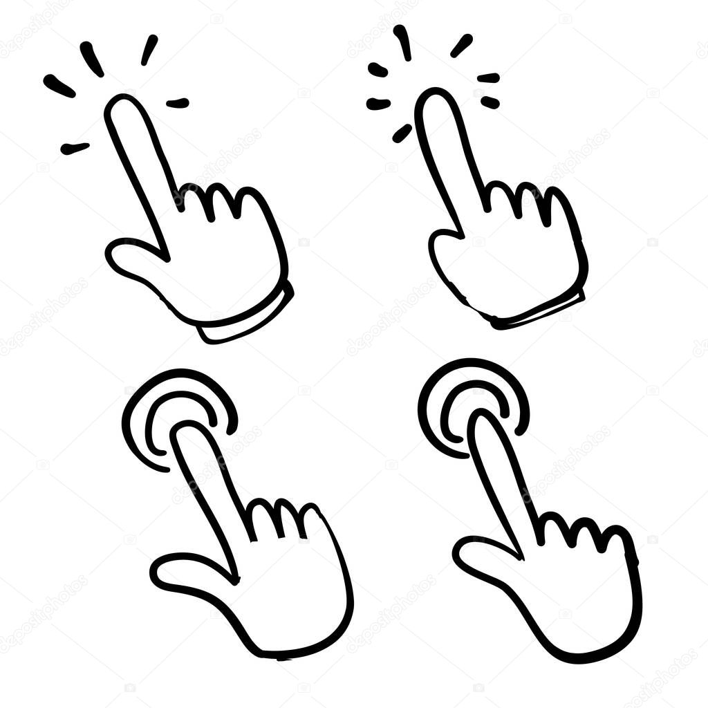 hand drawn hand pointer click icon doodle illustration