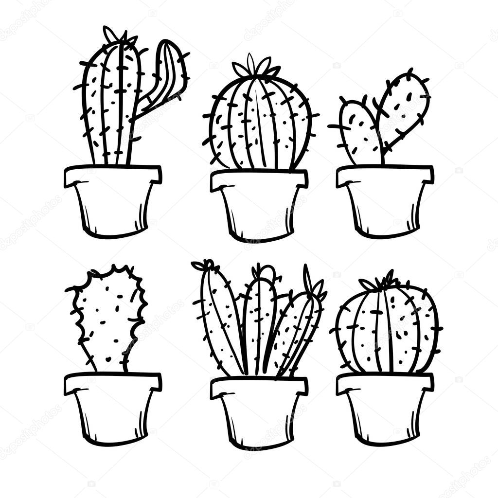 doodle exotic cactuses plants summer desert tropical flora cartoon botanical hand drawn cartoon style