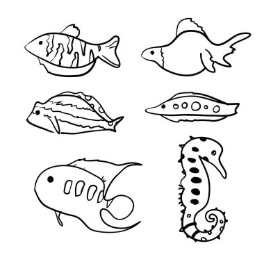El çizimi karikatür balık koleksiyonu