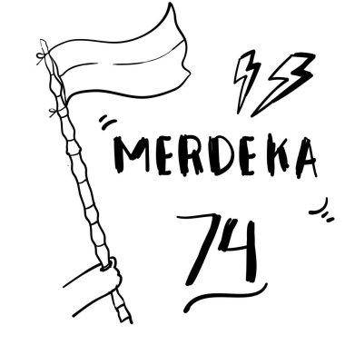 Endonezya 'nın bağımsızlık günü, bayrak ve Endonezya dilinde tipografik çizimi, mutlu bağımsızlık karikatür tarzı anlamına gelir.