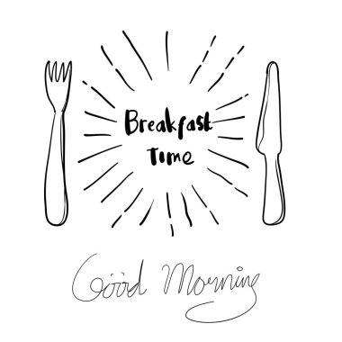 tabak, bıçak ve çatal vektör illüstrasyon el çizimi karalama biçimi