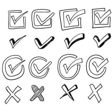 El çizimi kontrol işaretleri. Liste ögeleri, kutucuk tebeşir simgeleri ve çizim işaretleri için Doodle v işareti