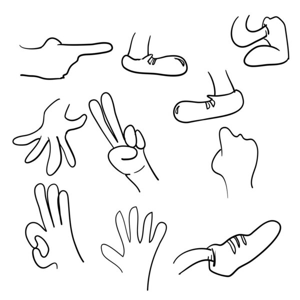 Ручной рисунок Мультфильм ноги и руки каракули стиле
