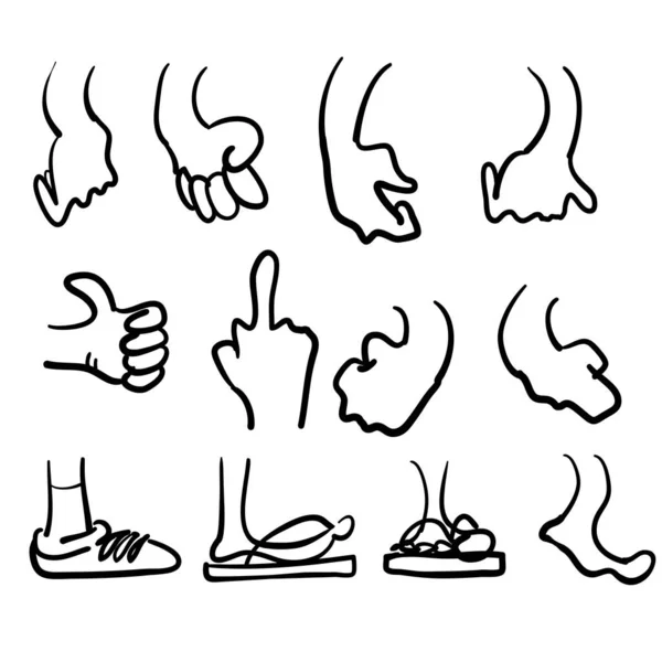 Dibujado a mano piernas de dibujos animados y manos estilo garabato — Vector de stock