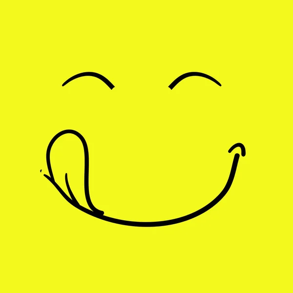 Ręcznie rysowane Yummy twarz język uśmiech pyszne logo ikony — Wektor stockowy