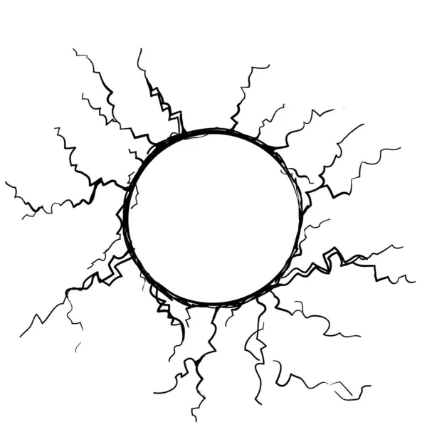 Hand drawn electrical plasma sphere surrounded electrical plasma lightning storm doodle — 스톡 벡터