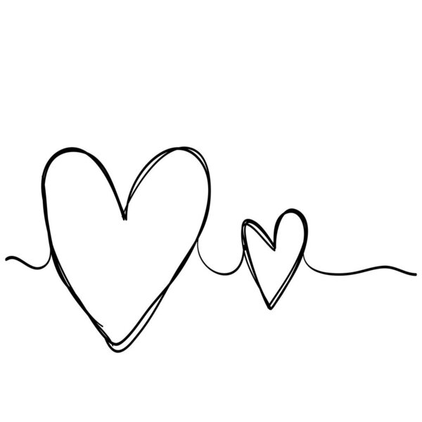 Tangled grunge round scribble hand drawn heart with thin line, divider shape.doodle style vector