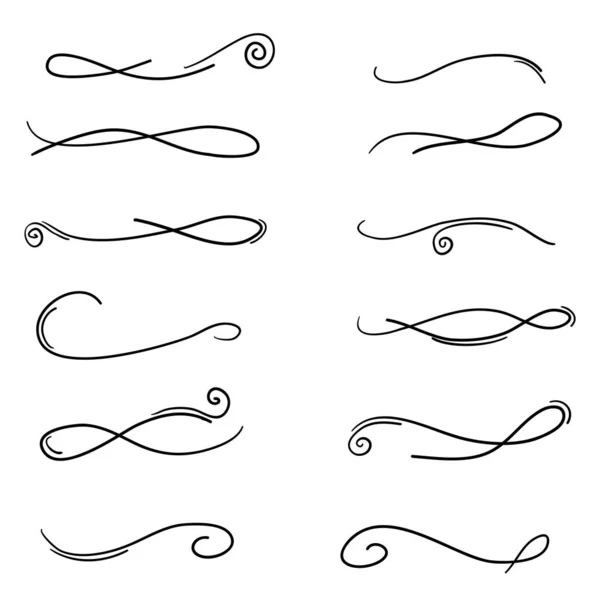 Hand drawn collection of curly swishes, swashes, swoops. Calligraphy swirl. Highlight text elements in doodle style vector — Stock Vector