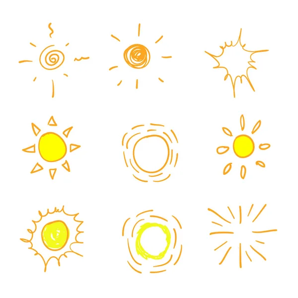 白色背景上孤立的涂鸦太阳图解矢量 — 图库矢量图片
