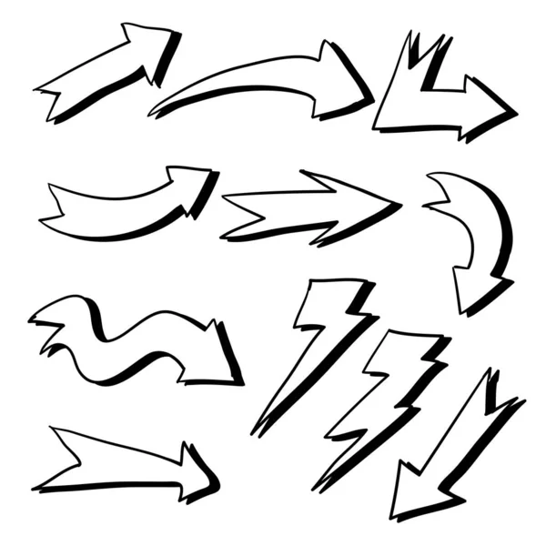 Kolekcja strzałek doodle ręcznie rysowane kreskówki styl — Wektor stockowy
