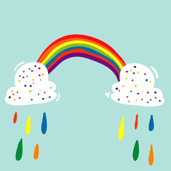 Colorido doodle arco iris ilustración dibujado a mano de dibujos animados estilo kawaii — Archivo Imágenes Vectoriales