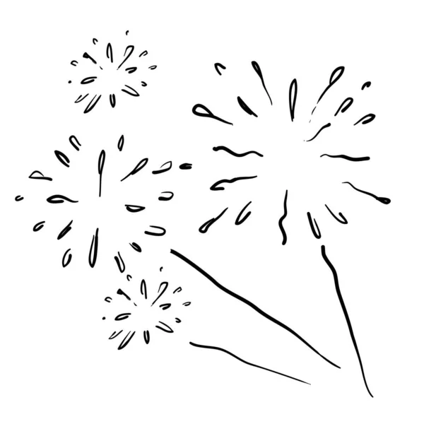 Tűzijáték összetétele firka képek tűzijáték foltok különböző alakú rajzfilm kézzel rajzolt stílus — Stock Vector