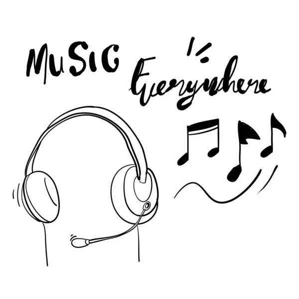 Doodle headset earphone doodle music everywhere illustration vector — 스톡 벡터