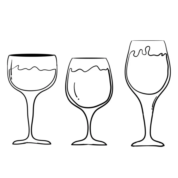 Wektor zestaw kieliszki wina w atramencie ręcznie rysowane styl kreskówki ilustracja — Wektor stockowy