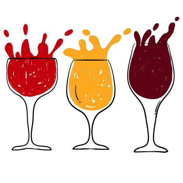 Wektor zestaw kieliszki wina w atramencie ręcznie rysowane styl kreskówki ilustracja — Wektor stockowy