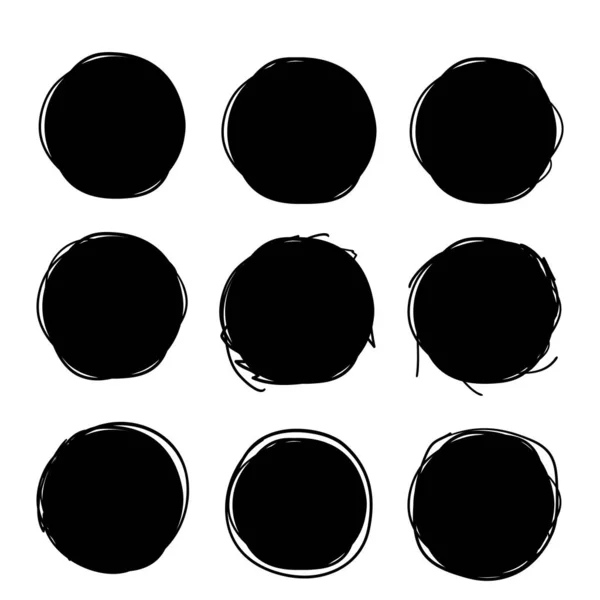 Juego de bocetos dibujado a mano. garabato circular círculos redondos para el elemento de diseño de la marca de nota de mensaje — Vector de stock