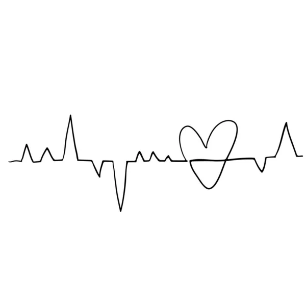Heart disease cardiogram.heartbeat line doodle illustration — Stock Vector