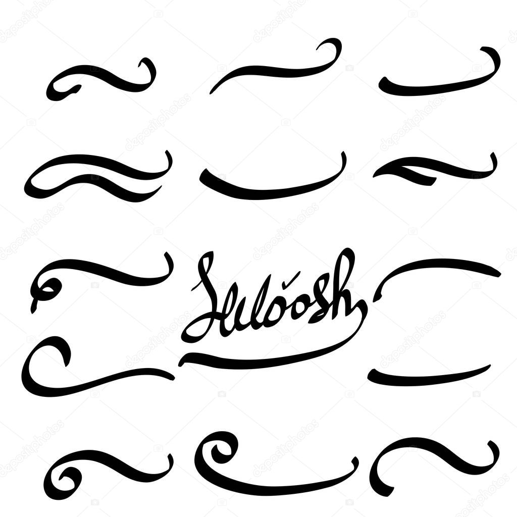 Typographic swash and swooshes tails handdrawn doodle style for athletic typography, logos, baseball font Underlined text tails
