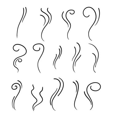 beyaz arkaplanda karalama çizgi film biçimi vektörü ile izole edilmiş duman koleksiyonu