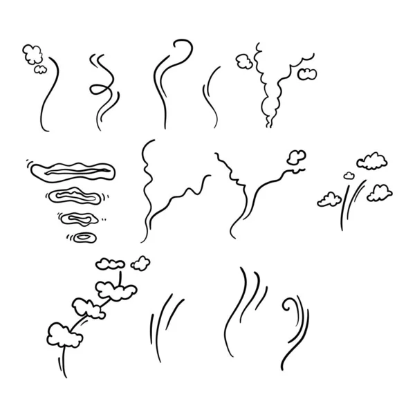 Verzameling van rook geïsoleerd op witte achtergrond met doodle cartoon stijl vector — Stockvector