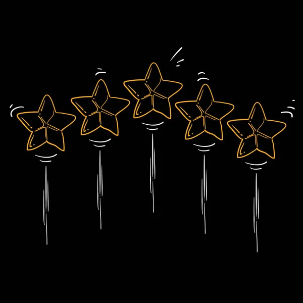 Cinco estrellas doradas. Doodle linda ilustración sobre la calidad del producto rating.handdrawn estilo — Vector de stock