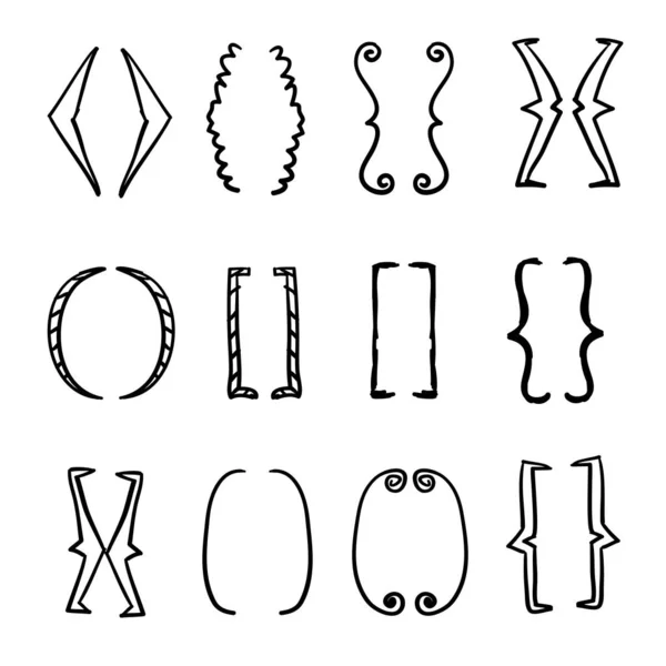 Doodle bracket set illustrazione vettoriale stile disegnato a mano — Vettoriale Stock